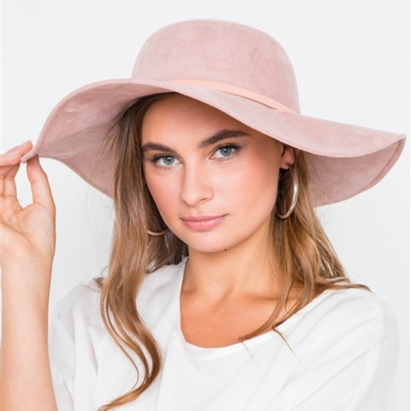 MODA ME COUTURE Accessories - Pink Faux Suede Floppy Hat